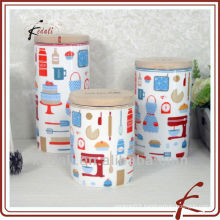 kitchen ceramic airtight canister& wooden lid